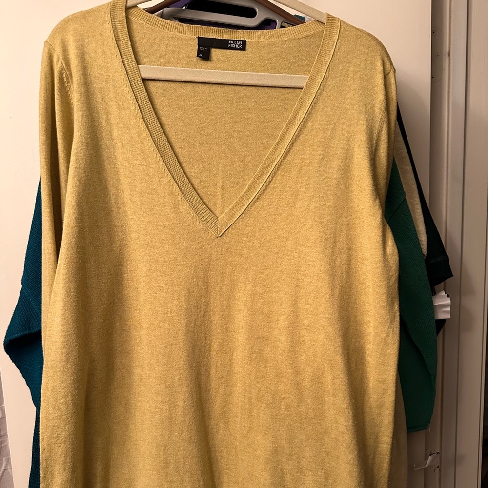 Eileen Fisher Mustard V-Neck Sweater XL